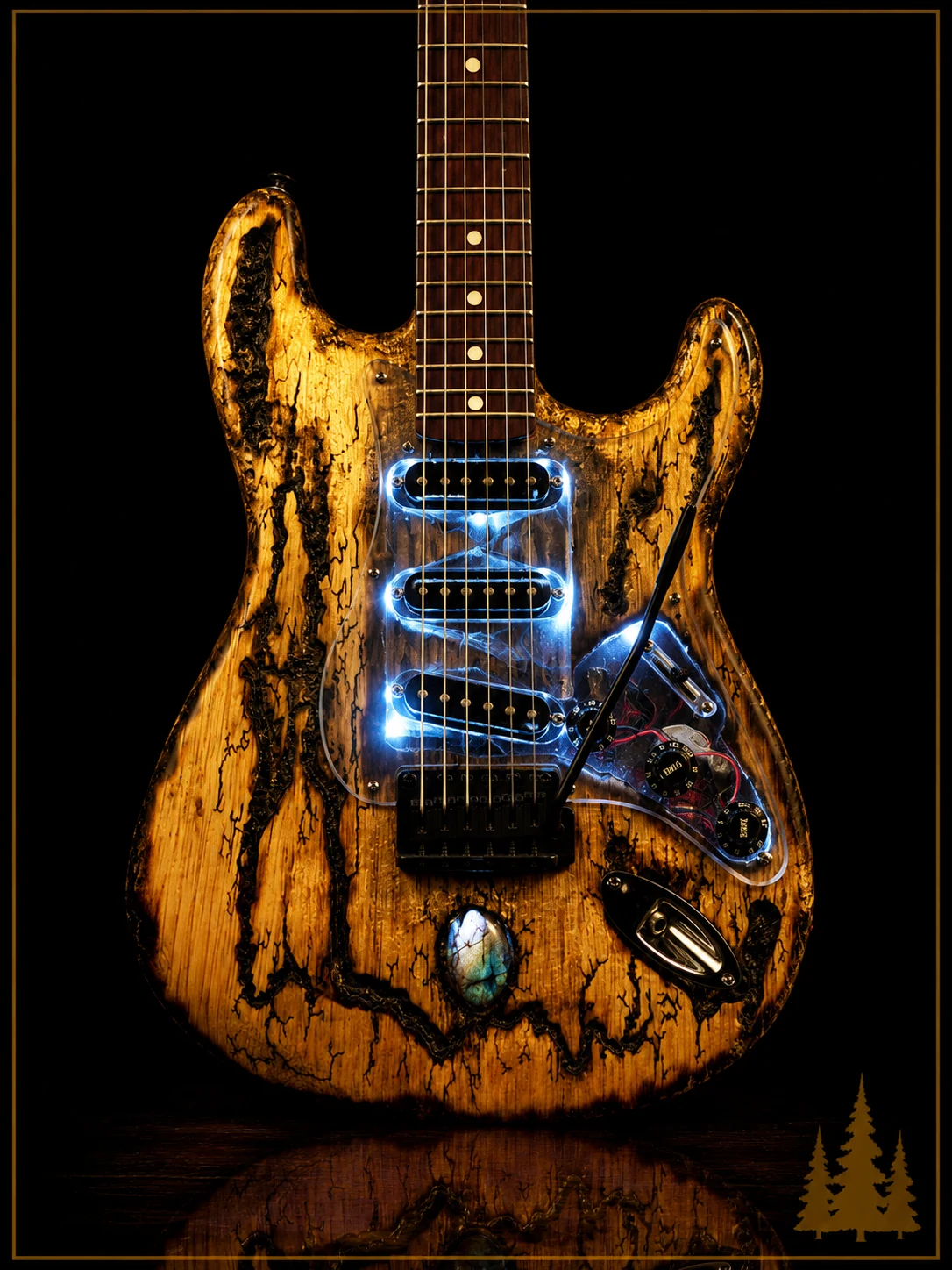 Handcrafted Collide electric guitar featuring handcrafted Lichtenberg electric guitar